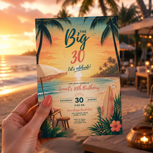 Editable Coastal Birthday Invitation Canva Template, Blue Girls Teens Beach Cute Fun DIY Chic Kids Party Invite, Printable Digital Download.
