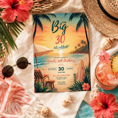 Editable Coastal Birthday Invitation Canva Template, Blue Girls Teens Beach Cute Fun DIY Chic Kids Party Invite, Printable Digital Download.
