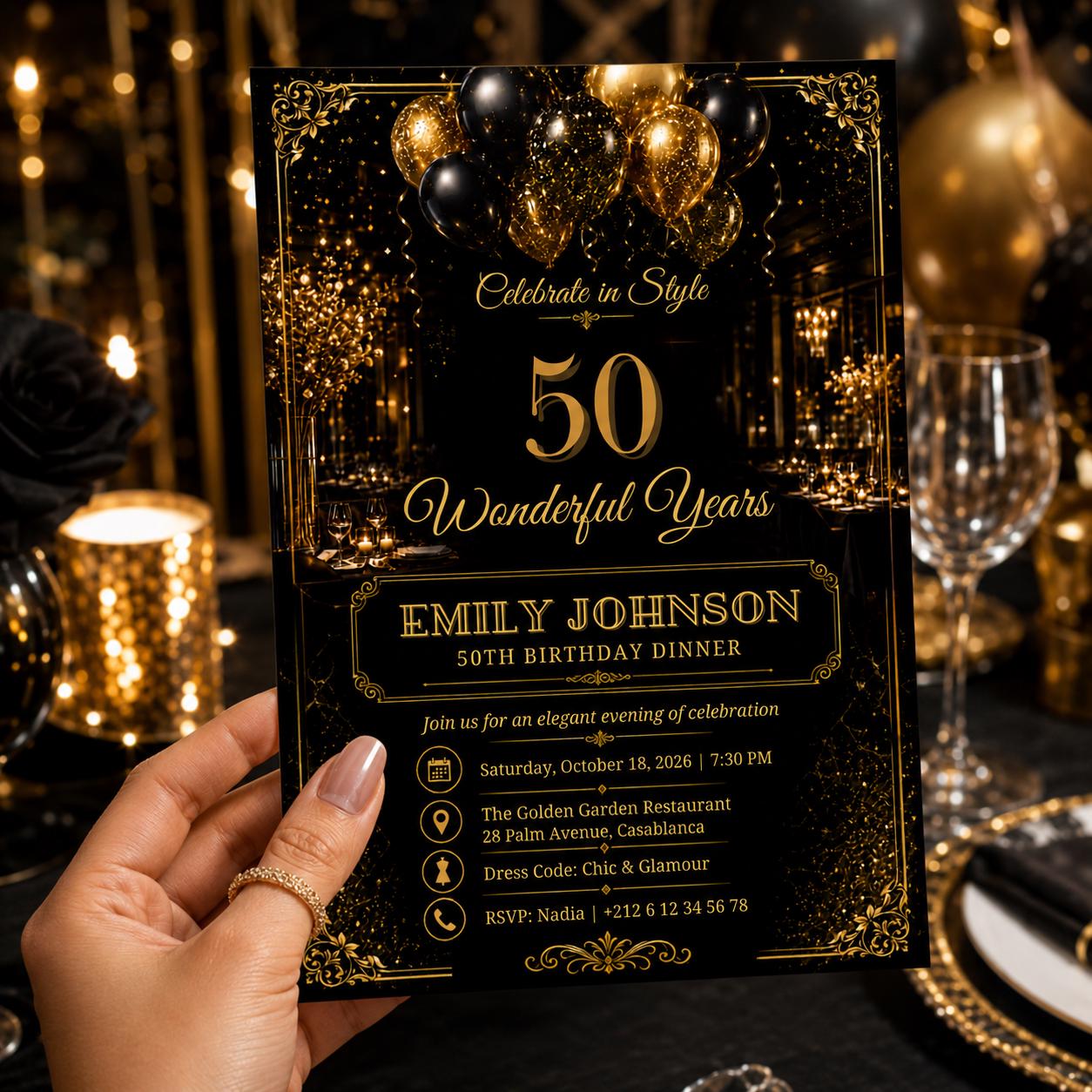 Editable Elegant Birthday Invitation Canva Template, Gold Black Boys Adult Cute Fun DIY Sweet Chic Party Invite, Printable Digital Download.