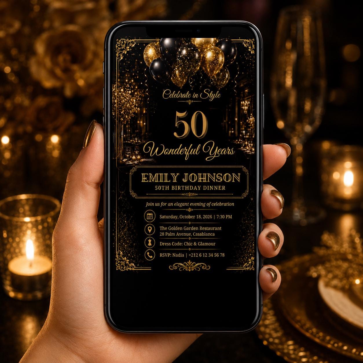 Editable Elegant Birthday Invitation Canva Template, Gold Black Boys Adult Cute Fun DIY Sweet Chic Party Invite, Printable Digital Download.