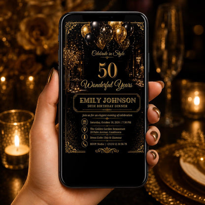 Editable Elegant Birthday Invitation Canva Template, Gold Black Boys Adult Cute Fun DIY Sweet Chic Party Invite, Printable Digital Download.