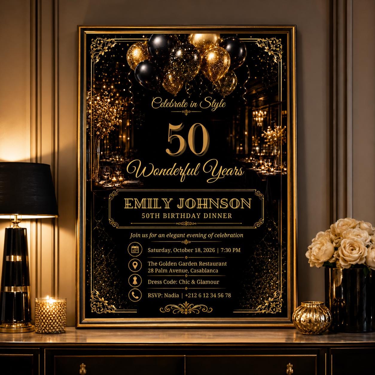 Editable Elegant Birthday Invitation Canva Template, Gold Black Boys Adult Cute Fun DIY Sweet Chic Party Invite, Printable Digital Download.