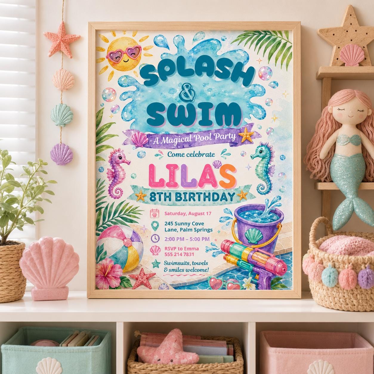Editable Pool Birthday Invitation Canva Template, Boys Teens Pool Cute Modern Fun Themed DIY Sweet Party Invite, Printable Digital Download.