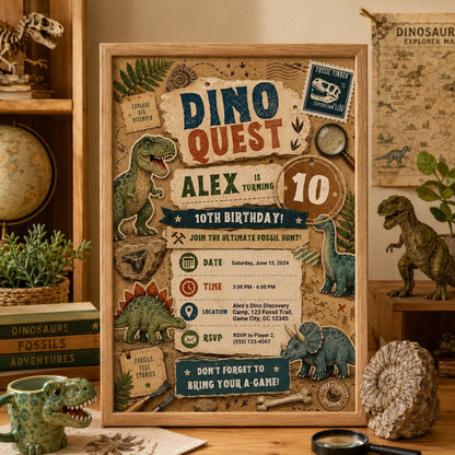 Editable Dinosaur Birthday Invitation Canva Template, Boys Kids Dino Cute Modern Fun DIY Chic Teen Party Invite, Printable Digital Download.
