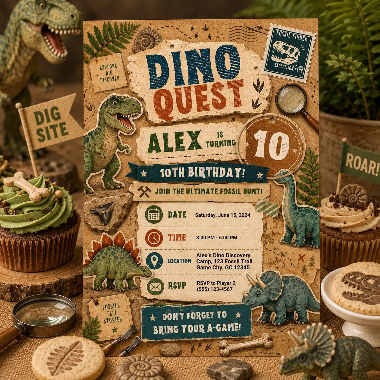 Editable Dinosaur Birthday Invitation Canva Template, Boys Kids Dino Cute Modern Fun DIY Chic Teen Party Invite, Printable Digital Download.