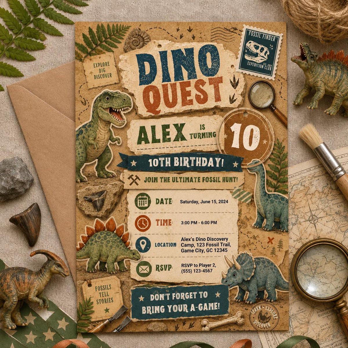 Editable Dinosaur Birthday Invitation Canva Template, Boys Kids Dino Cute Modern Fun DIY Chic Teen Party Invite, Printable Digital Download.