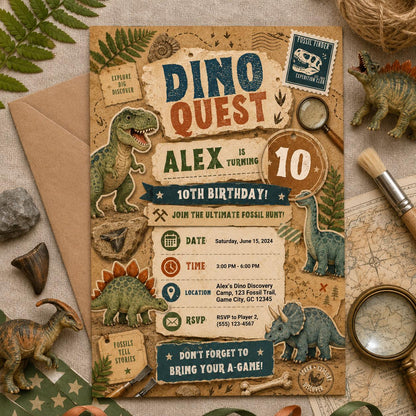 Editable Dinosaur Birthday Invitation Canva Template, Boys Kids Dino Cute Modern Fun DIY Chic Teen Party Invite, Printable Digital Download.