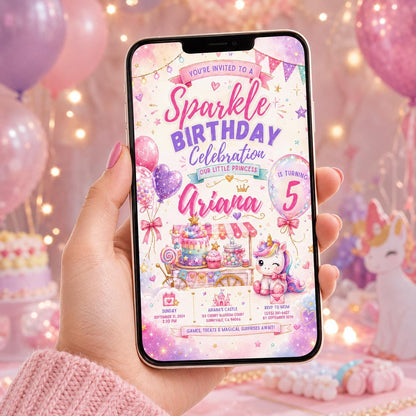 Editable Glitter Dumpling Birthday Invitation Canva Template, Trendy Girls Kids Cute Fun DIY Sweet Party Invite, Printable Digital Download.