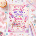 Editable Glitter Dumpling Birthday Invitation Canva Template, Trendy Girls Kids Cute Fun DIY Sweet Party Invite, Printable Digital Download.