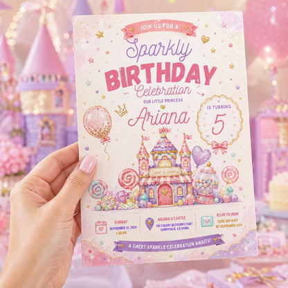 Editable Glitter Dumpling Birthday Invitation Canva Template, Trendy Girls Kids Cute Fun DIY Sweet Party Invite, Printable Digital Download.