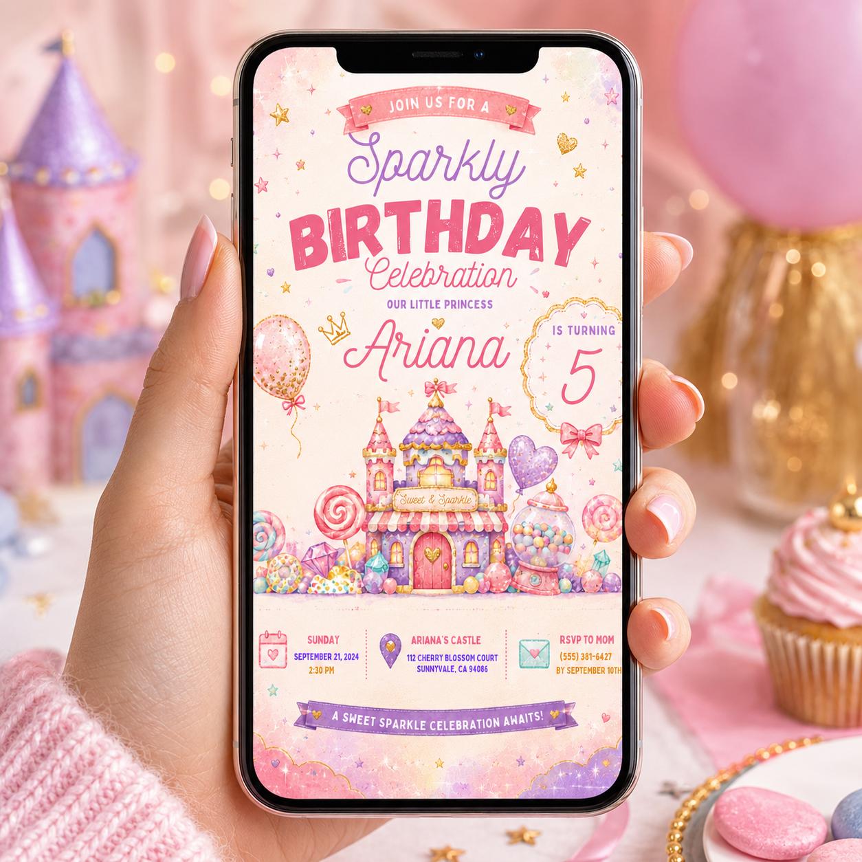 Editable Glitter Dumpling Birthday Invitation Canva Template, Trendy Girls Kids Cute Fun DIY Sweet Party Invite, Printable Digital Download.
