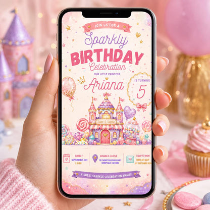 Editable Glitter Dumpling Birthday Invitation Canva Template, Trendy Girls Kids Cute Fun DIY Sweet Party Invite, Printable Digital Download.