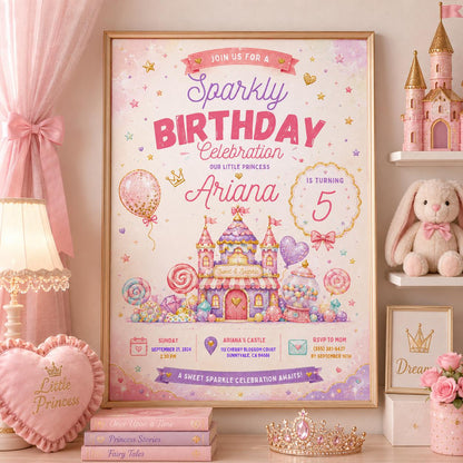 Editable Glitter Dumpling Birthday Invitation Canva Template, Trendy Girls Kids Cute Fun DIY Sweet Party Invite, Printable Digital Download.