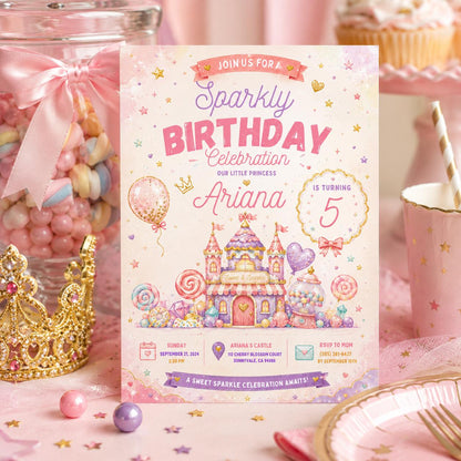 Editable Glitter Dumpling Birthday Invitation Canva Template, Trendy Girls Kids Cute Fun DIY Sweet Party Invite, Printable Digital Download.
