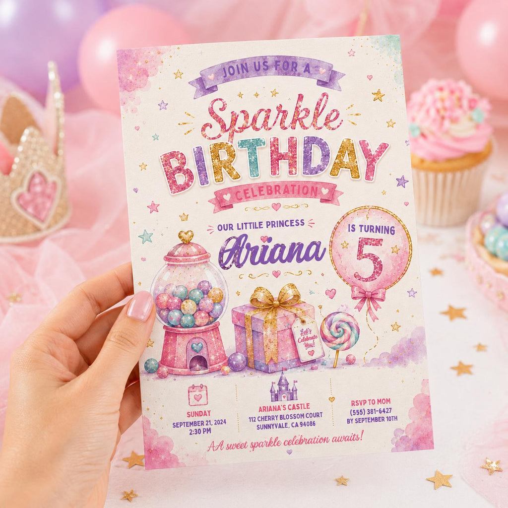 Editable Glitter Dumpling Birthday Invitation Canva Template, Trendy Girls Kids Cute Fun DIY Sweet Party Invite, Printable Digital Download.