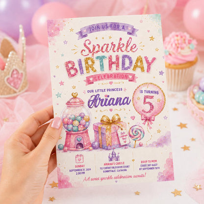 Editable Glitter Dumpling Birthday Invitation Canva Template, Trendy Girls Kids Cute Fun DIY Sweet Party Invite, Printable Digital Download.