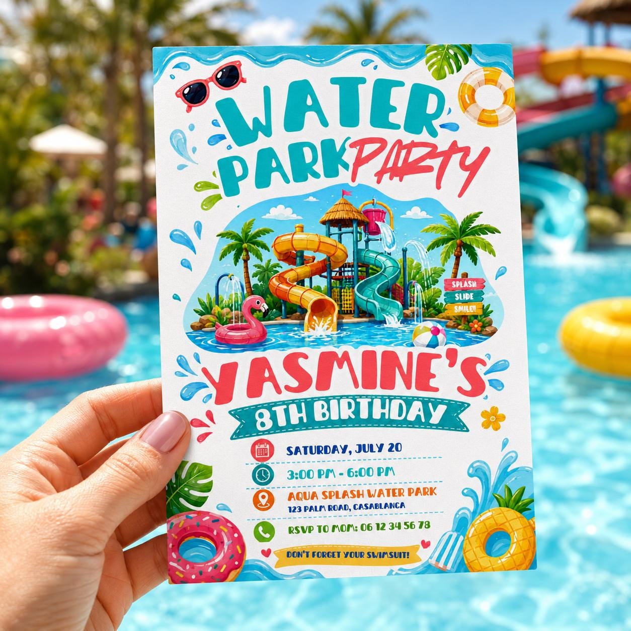 Editable Pool Birthday Invitation Canva Template, Pool Cute Modern Fun Themed Custom DIY Chic Kids Party Invite, Printable Digital Download.