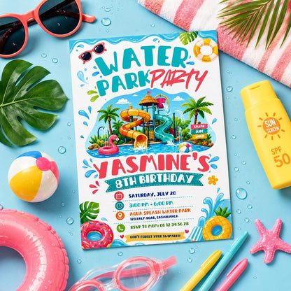 Editable Pool Birthday Invitation Canva Template, Pool Cute Modern Fun Themed Custom DIY Chic Kids Party Invite, Printable Digital Download.