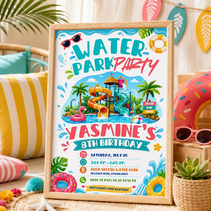 Editable Pool Birthday Invitation Canva Template, Pool Cute Modern Fun Themed Custom DIY Chic Kids Party Invite, Printable Digital Download.