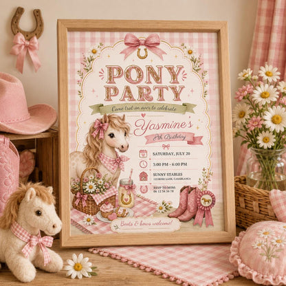 Editable Horse Riding Birthday Invitation Canva Template, Boho Floral Girls Kids Cute Fun DIY Chic Party Invite, Printable Digital Download.