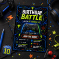 Editable Neon Glow Birthday Invitation Canva Template, Boys Teens Neon Cute Fun DIY Chic Kids Teen Party Invite, Printable Digital Download.