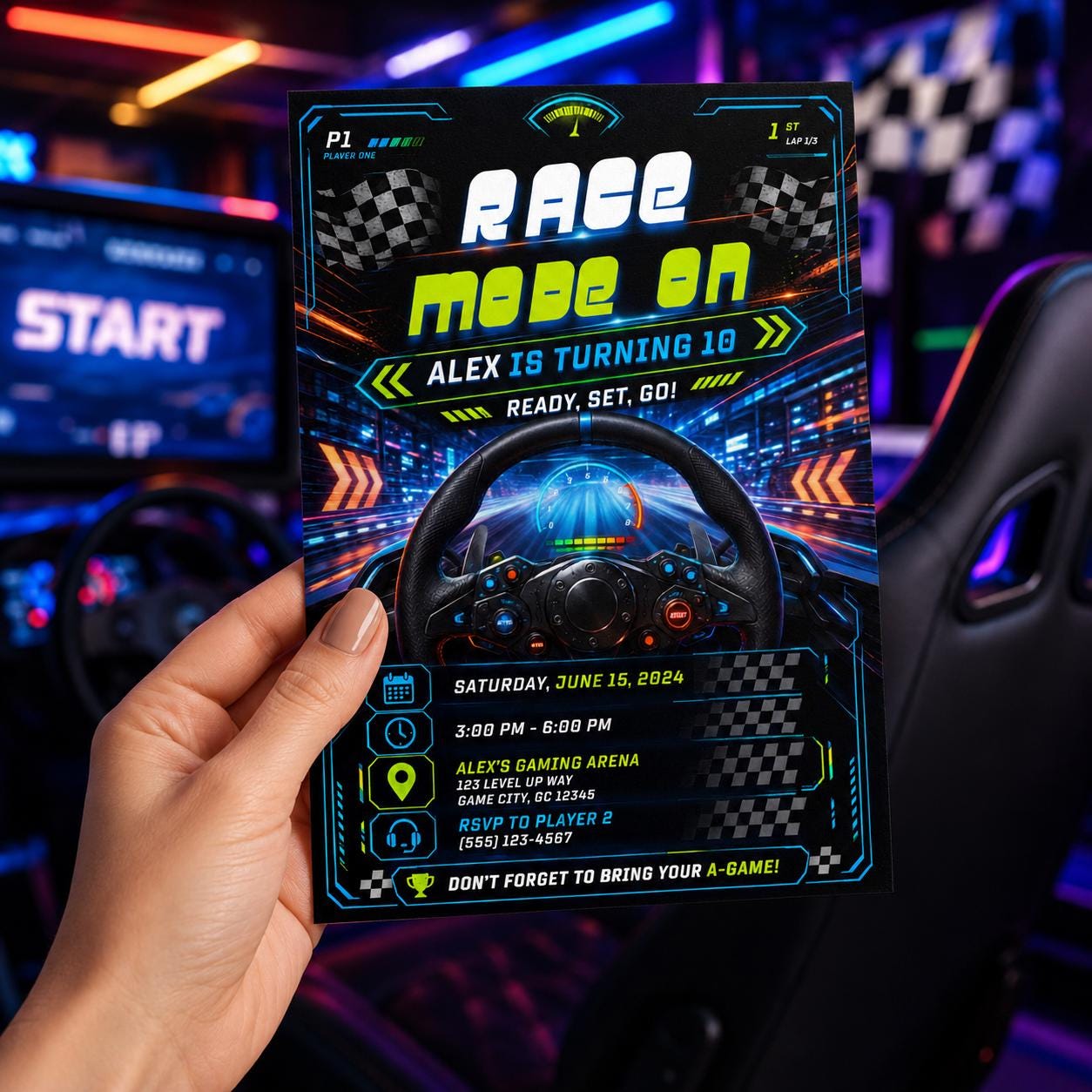 Editable Neon Glow Birthday Invitation Canva Template, Boys Teens Neon Cute Fun DIY Chic Kids Teen Party Invite, Printable Digital Download.