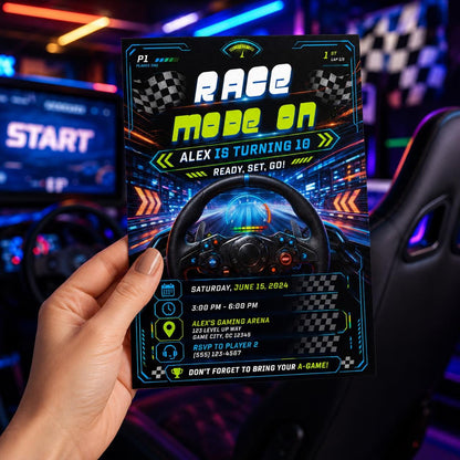 Editable Neon Glow Birthday Invitation Canva Template, Boys Teens Neon Cute Fun DIY Chic Kids Teen Party Invite, Printable Digital Download.