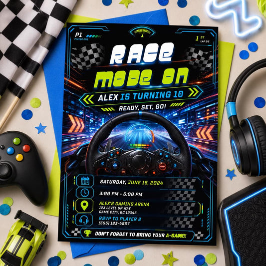 Editable Neon Glow Birthday Invitation Canva Template, Boys Teens Neon Cute Fun DIY Chic Kids Teen Party Invite, Printable Digital Download.