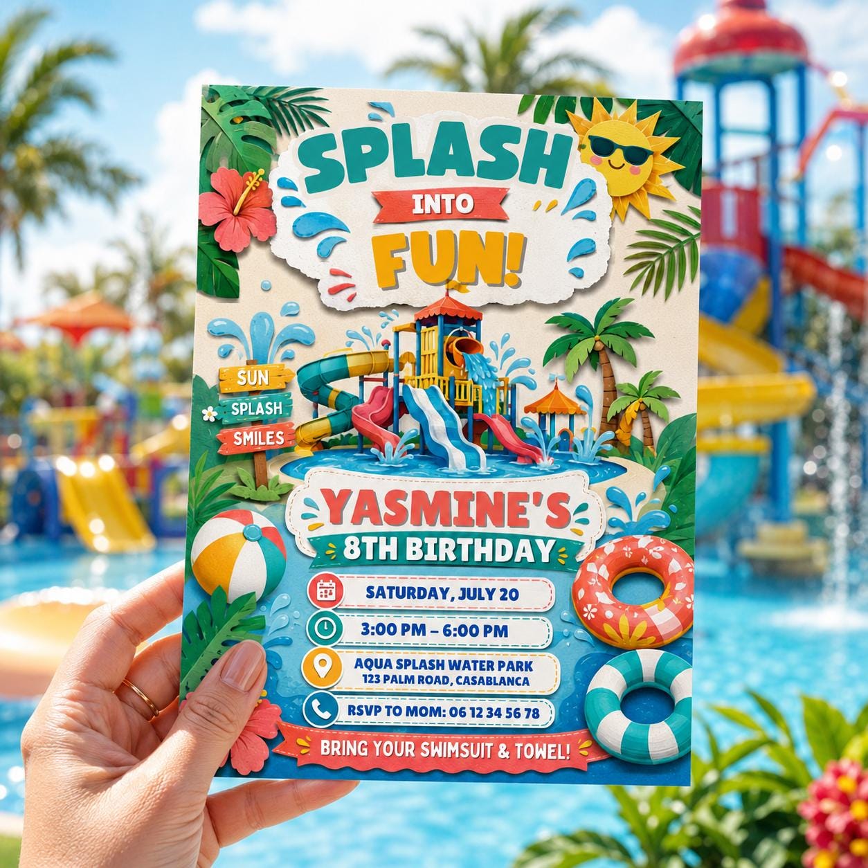 Editable Pool Birthday Invitation Canva Template, Boys Summer Cute Modern Fun Themed DIY Chic Kids Party Invite, Printable Digital Download.