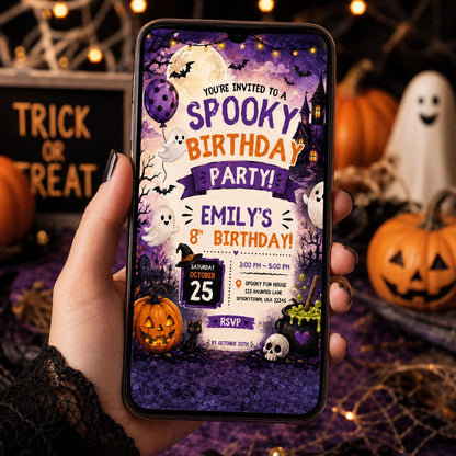 Spooky Halloween Birthday Invitation, Cute Ghost Party Invite, Haunted House Kids Birthday, Editable Canva Template, Printable Invite