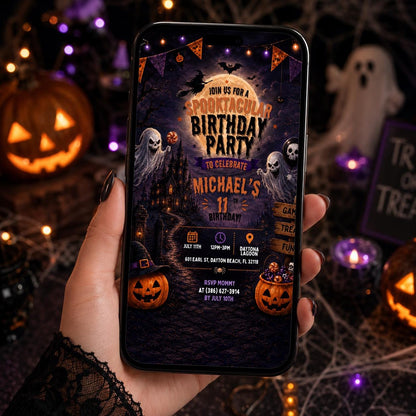 Scary Halloween Birthday Invitation, Haunted House Ghost Party Invite, Spooky Kids Birthday, Editable Canva Template, Instant Download