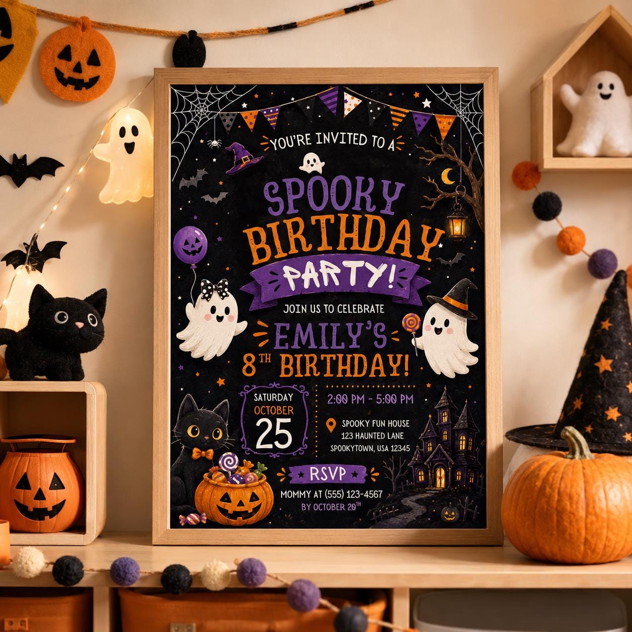 Spooky Halloween Birthday Invitation, Cute Ghost Party Invite, Editable Canva Template, Kids Costume Party, Instant Download