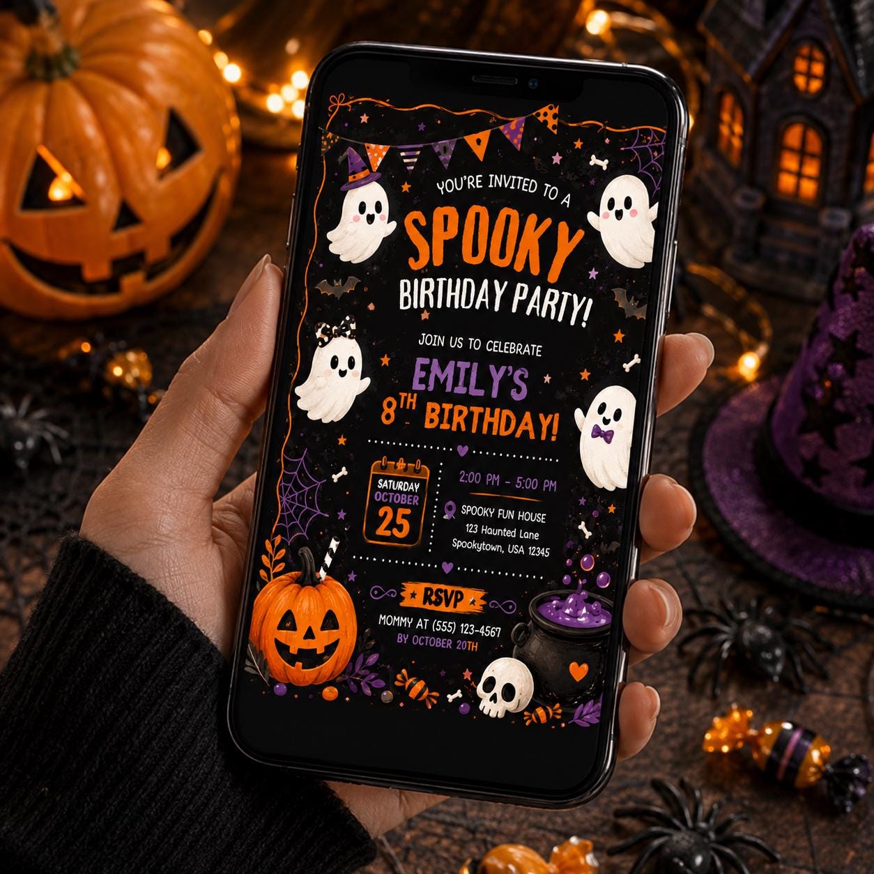 Halloween Costume Party Invitation, Cute Ghost Party Invite, Editable Canva Template, Kids Spooky Celebration Printable, Instant Download