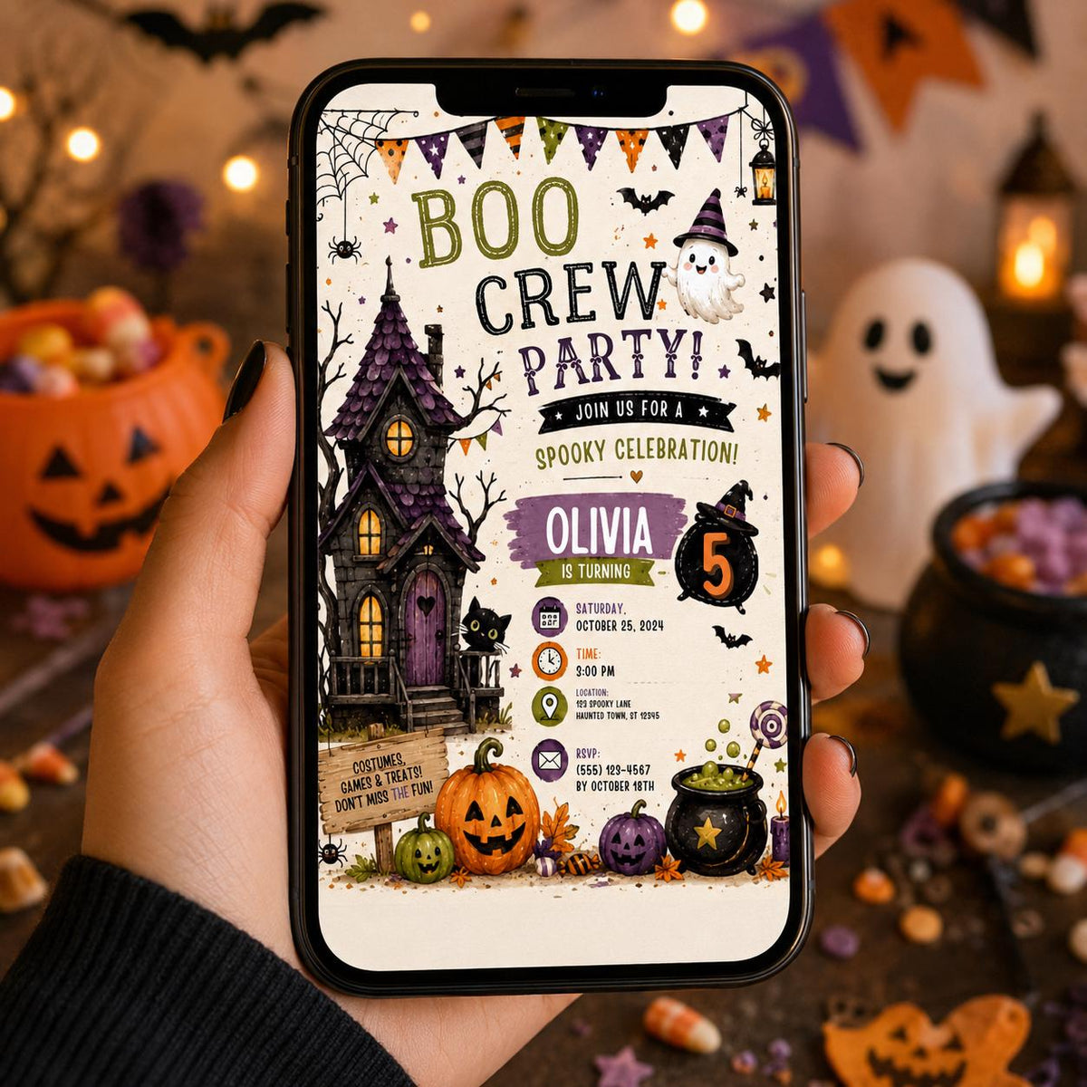 Halloween Costume Party Invitation, Cute Ghost Party Invite, Editable Canva Template, Kids Spooky Celebration Printable, Instant Download