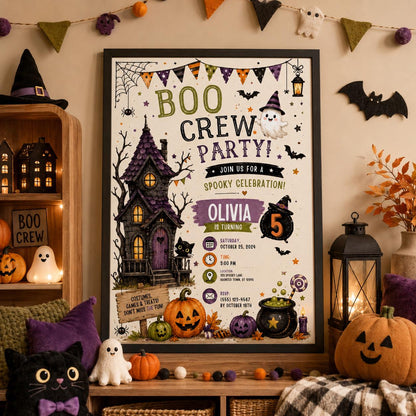 Halloween Costume Party Invitation, Cute Ghost Party Invite, Editable Canva Template, Kids Spooky Celebration Printable, Instant Download