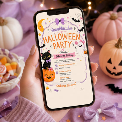 Halloween Costume Party Invitation, Cute Ghost Party Invite, Editable Canva Template, Kids Spooky Celebration Printable, Instant Download