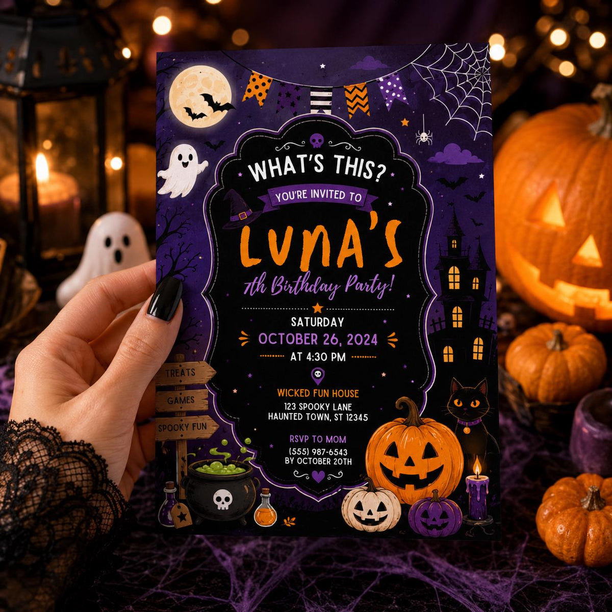 Halloween Costume Party Invitation, Cute Ghost Party Invite, Editable Canva Template, Kids Spooky Celebration Printable, Instant Download