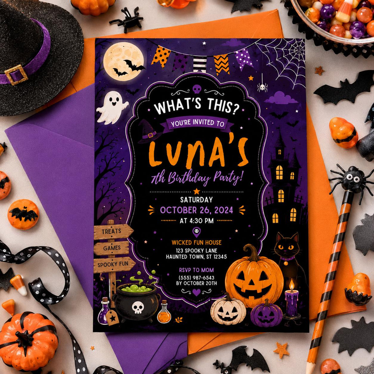 Halloween Costume Party Invitation, Cute Ghost Party Invite, Editable Canva Template, Kids Spooky Celebration Printable, Instant Download