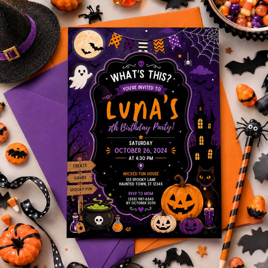 Halloween Costume Party Invitation, Cute Ghost Party Invite, Editable Canva Template, Kids Spooky Celebration Printable, Instant Download