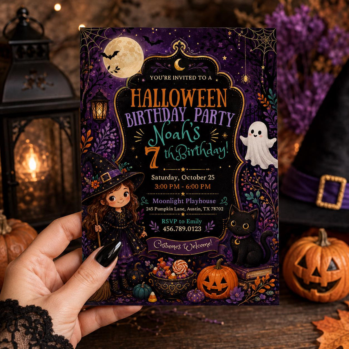 Halloween Costume Party Invitation, Cute Ghost Party Invite, Editable Canva Template, Kids Spooky Celebration Printable, Instant Download