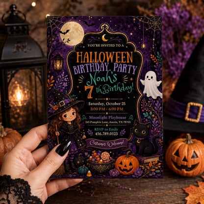 Halloween Costume Party Invitation, Cute Ghost Party Invite, Editable Canva Template, Kids Spooky Celebration Printable, Instant Download