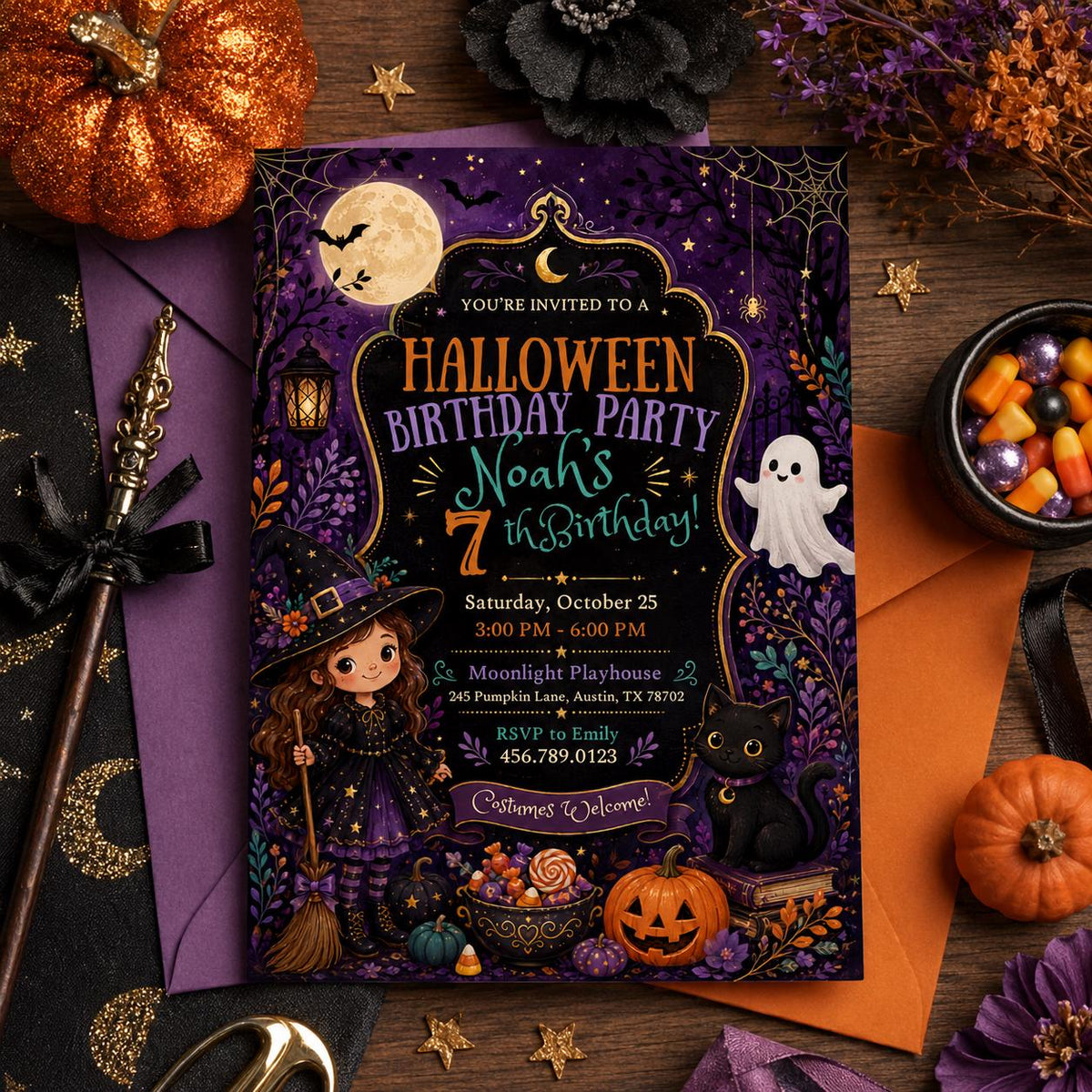 Halloween Costume Party Invitation, Cute Ghost Party Invite, Editable Canva Template, Kids Spooky Celebration Printable, Instant Download