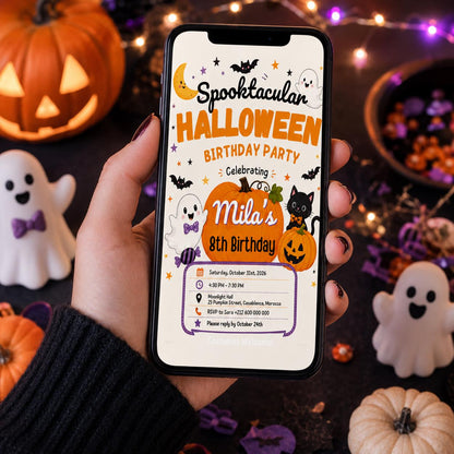 Halloween Costume Party Invitation, Cute Ghost Party Invite, Editable Canva Template, Kids Spooky Celebration Printable, Instant Download