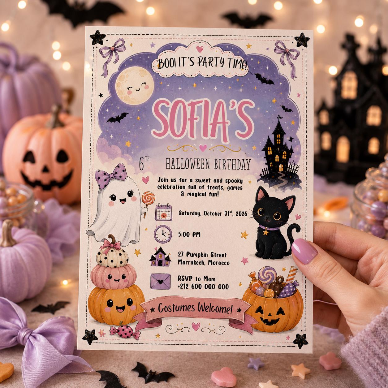 Halloween Costume Party Invitation, Cute Ghost Party Invite, Editable Canva Template, Kids Spooky Celebration Printable, Instant Download