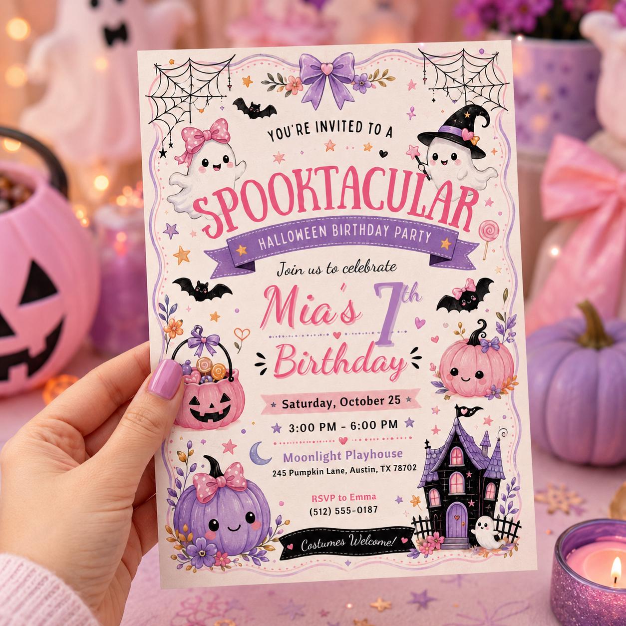 Halloween Costume Party Invitation, Cute Ghost Party Invite, Editable Canva Template, Kids Spooky Celebration Printable, Instant Download