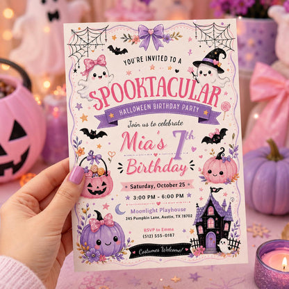 Halloween Costume Party Invitation, Cute Ghost Party Invite, Editable Canva Template, Kids Spooky Celebration Printable, Instant Download