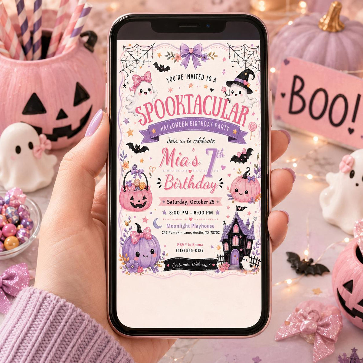 Halloween Costume Party Invitation, Cute Ghost Party Invite, Editable Canva Template, Kids Spooky Celebration Printable, Instant Download