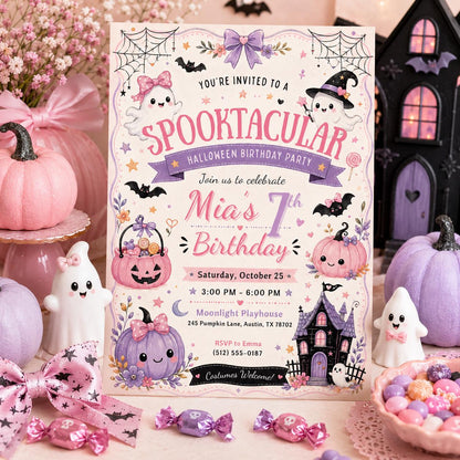 Halloween Costume Party Invitation, Cute Ghost Party Invite, Editable Canva Template, Kids Spooky Celebration Printable, Instant Download