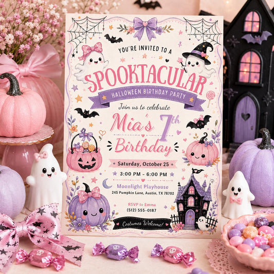 Halloween Costume Party Invitation, Cute Ghost Party Invite, Editable Canva Template, Kids Spooky Celebration Printable, Instant Download