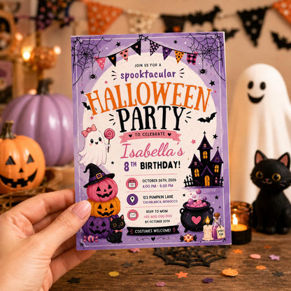 Halloween Costume Party Invitation, Cute Ghost Party Invite, Editable Canva Template, Kids Spooky Celebration Printable, Instant Download